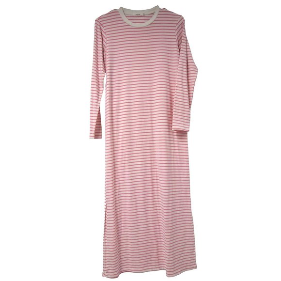 Mod Ref Womens Jaya Dress XS Long Sleeve Maxi Side Slit Knit Pink Stripe T-Shirt - Picture 2 of 7